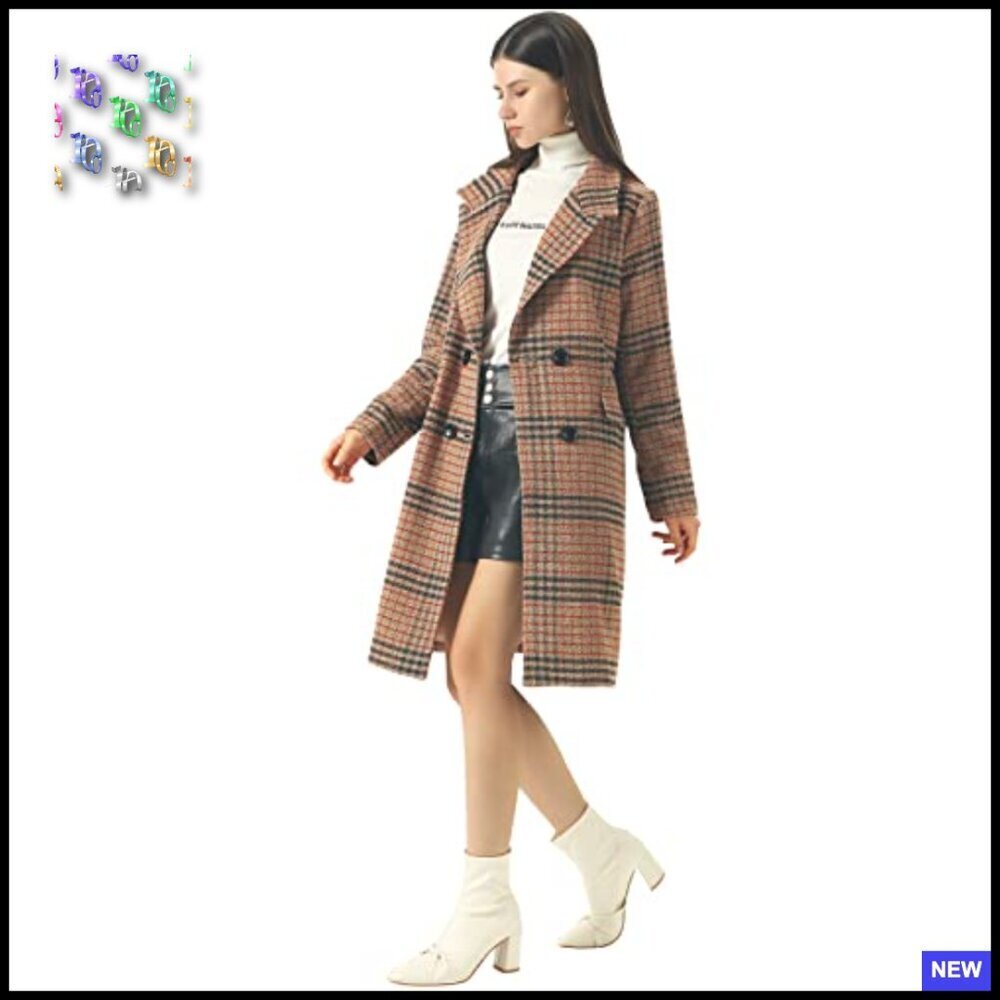 Oversized Plaid Wool Peacoat Classic Elegant Winter Chic Double Breasted Long - Picture 4 of 6